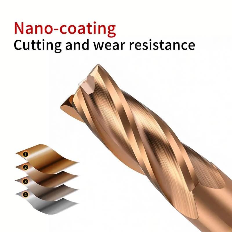 DDUF 4 Flutes Corner Radius End Mill CNC R Bullnose Cutter Tungsten Carbide Steel Metal Router Tool Surface Machining R1- R12