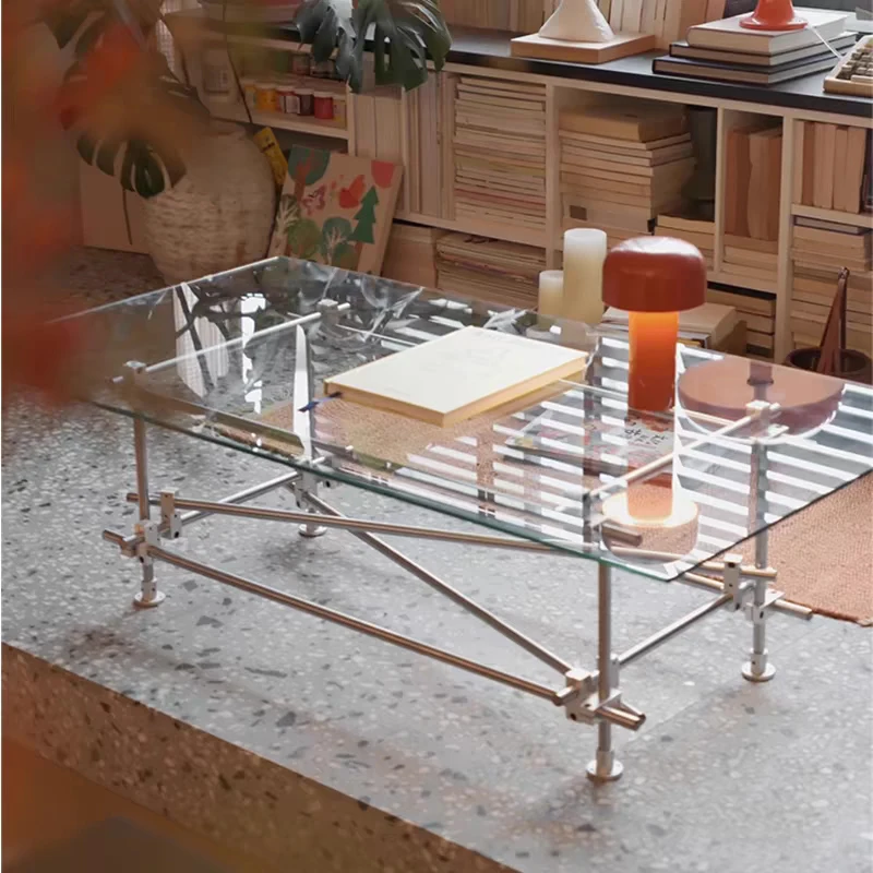 xc-Nordic Style Luxury Small Household Apartment Coffee Table Living Room Furniture Elegant Tempered Glass Coffee Table*