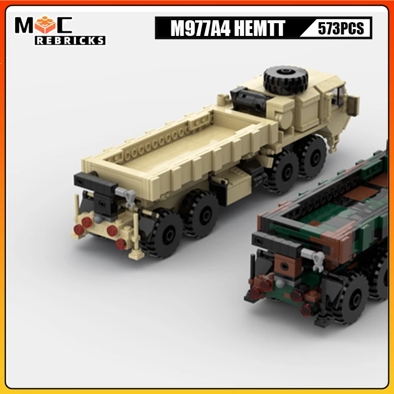 Military Tactical Truck Building Blocks M977A4 HEMTT Desert Camo Heavy Mobility Vehicle Assembly Model Bricks Toys Kids Gifts