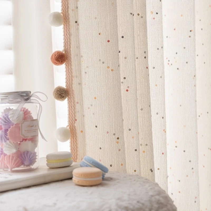 

Candy Sequins Cream Curtains for Living Room Bedroom Children's Room Dining Cute Custom Size Luxury Modern Fashion Tulle Decor