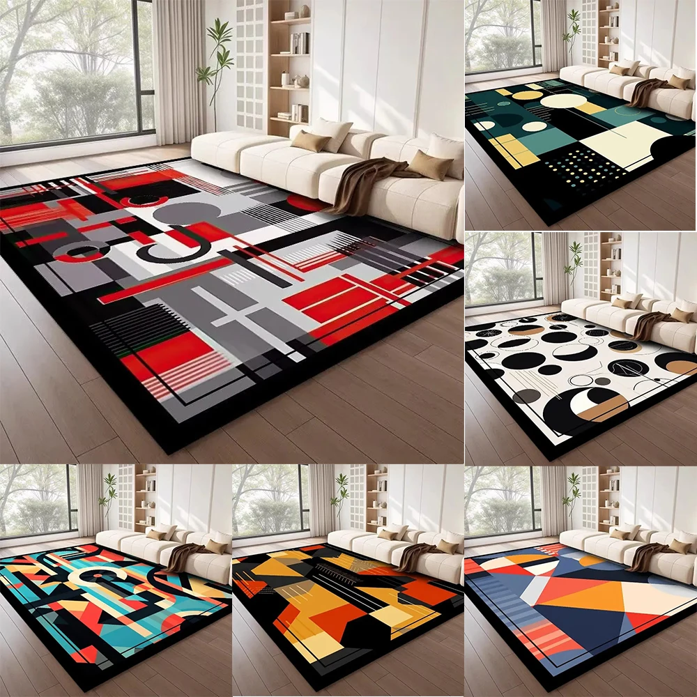 Modern Geometric Abstract Pattern Area Rug With Colorful Artistic Shapes And Lines Designs Soft Carpet For Living Room
