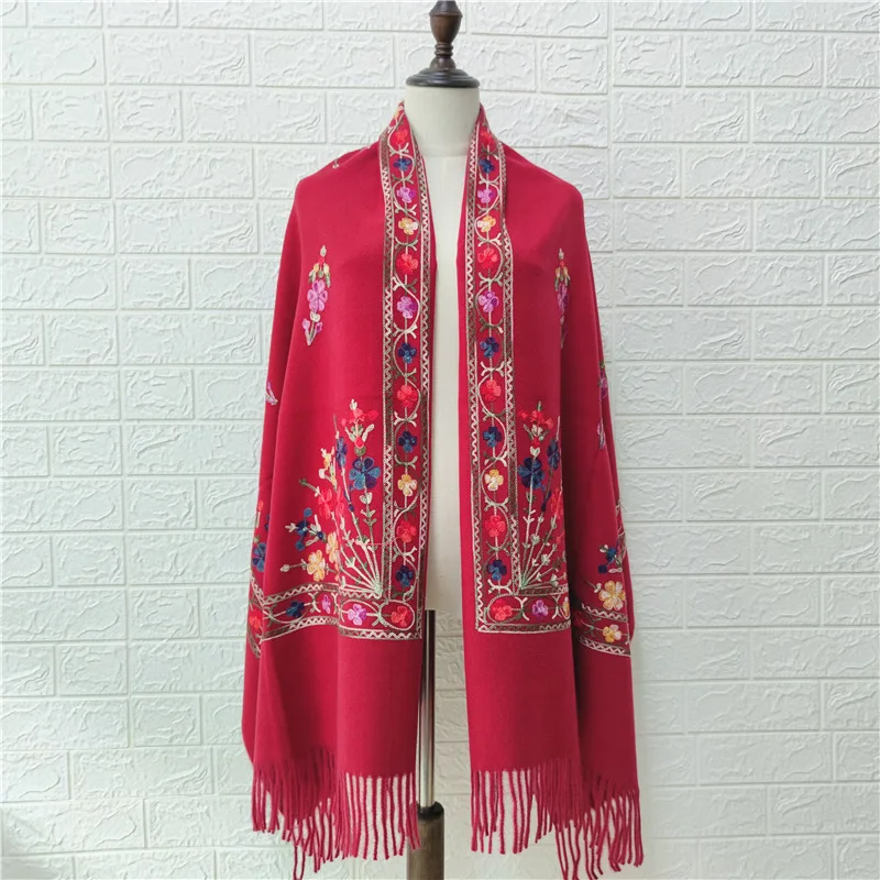 

Fashion Embroidered Floral Pashmina Bufanda Female Tassel Hijabs Blanket Warm Shawl and Wraps Ethic Style Scarves Retro Echarpes