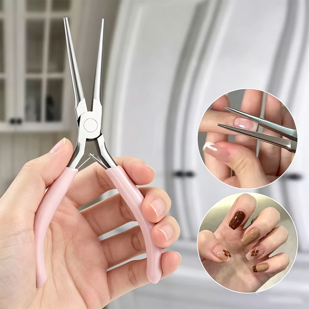 Long Nose Manicure Pliers Pink Nail Art Pliers for Jewelry Making DIY Craft Tools