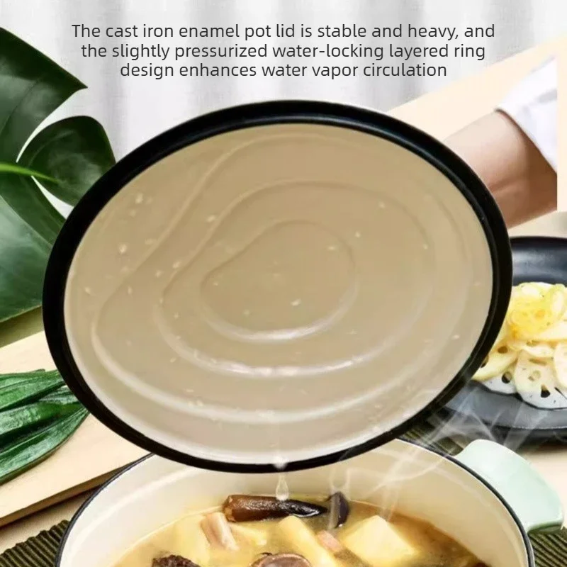 Household Enameled Cast Iron Casserole Pot Heat Resistant Stewing Braising Cooking Pan Fit All Cooktops Slow Cook Stock Pots