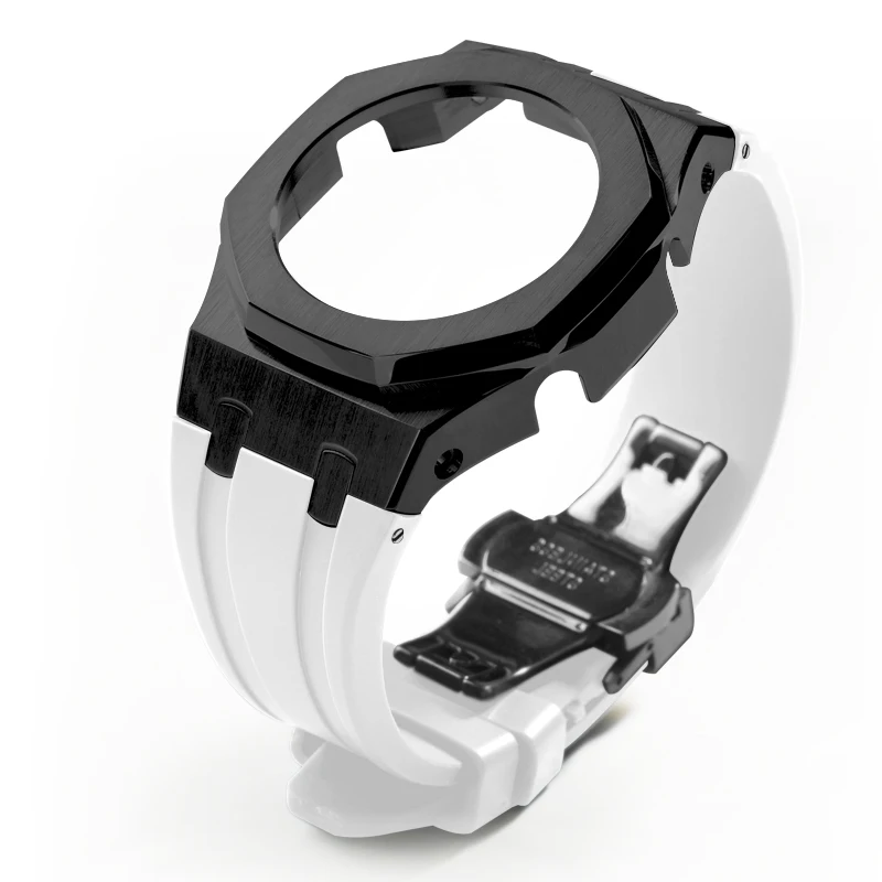 مناسبة ل GA-2100 2110 B2100 GM-2100 GBM-2100 GMA-S2100 معدن حاوية من الفولاذ المقاوم للصدأ حزام مطاطي ساعة تعديل الملحقات