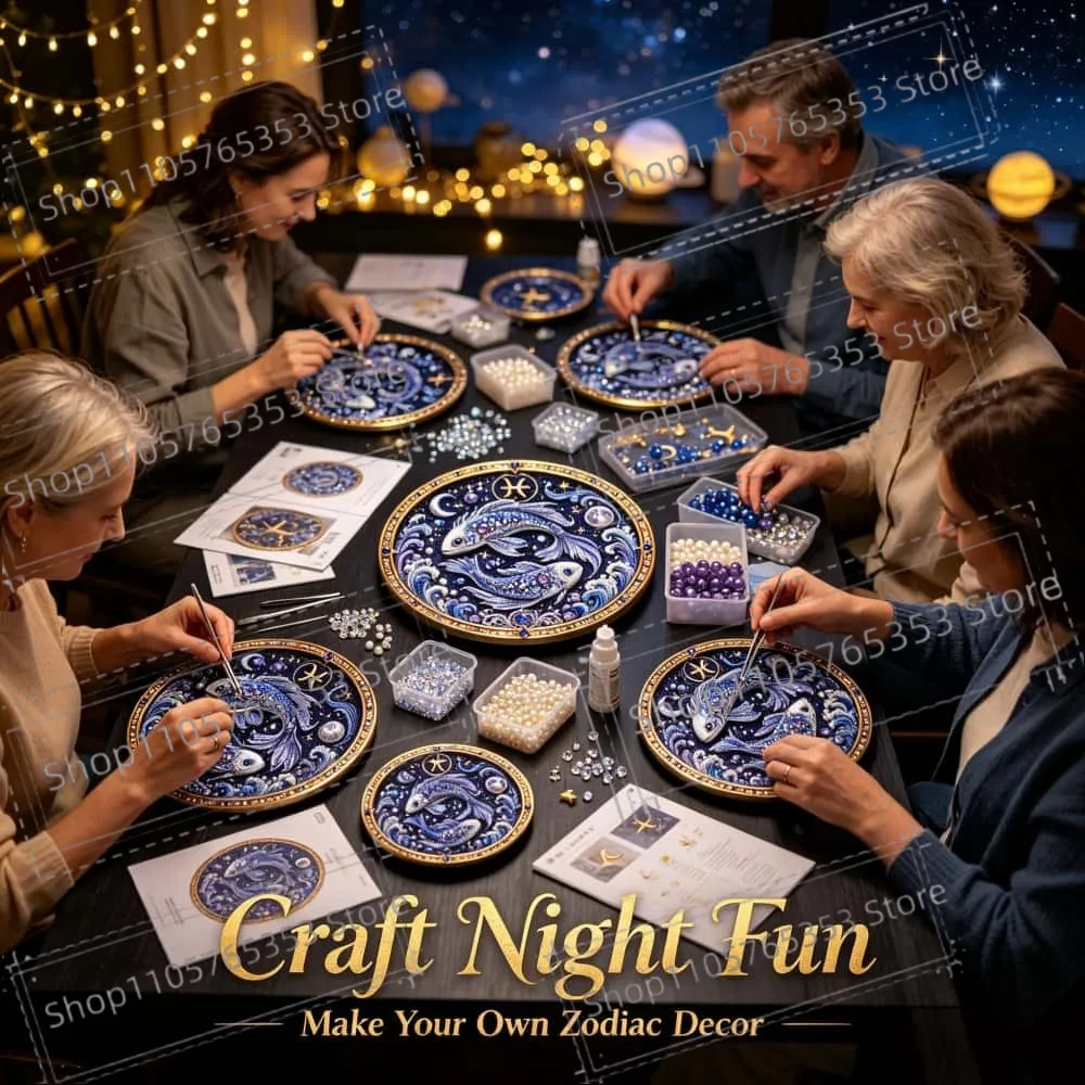 12 Zodiacs Signs Pearl Art Kit Round Constellation Themed DIY Beaded Artwork Astrology Wall Decor Craft Set for Zodiacs Lovers