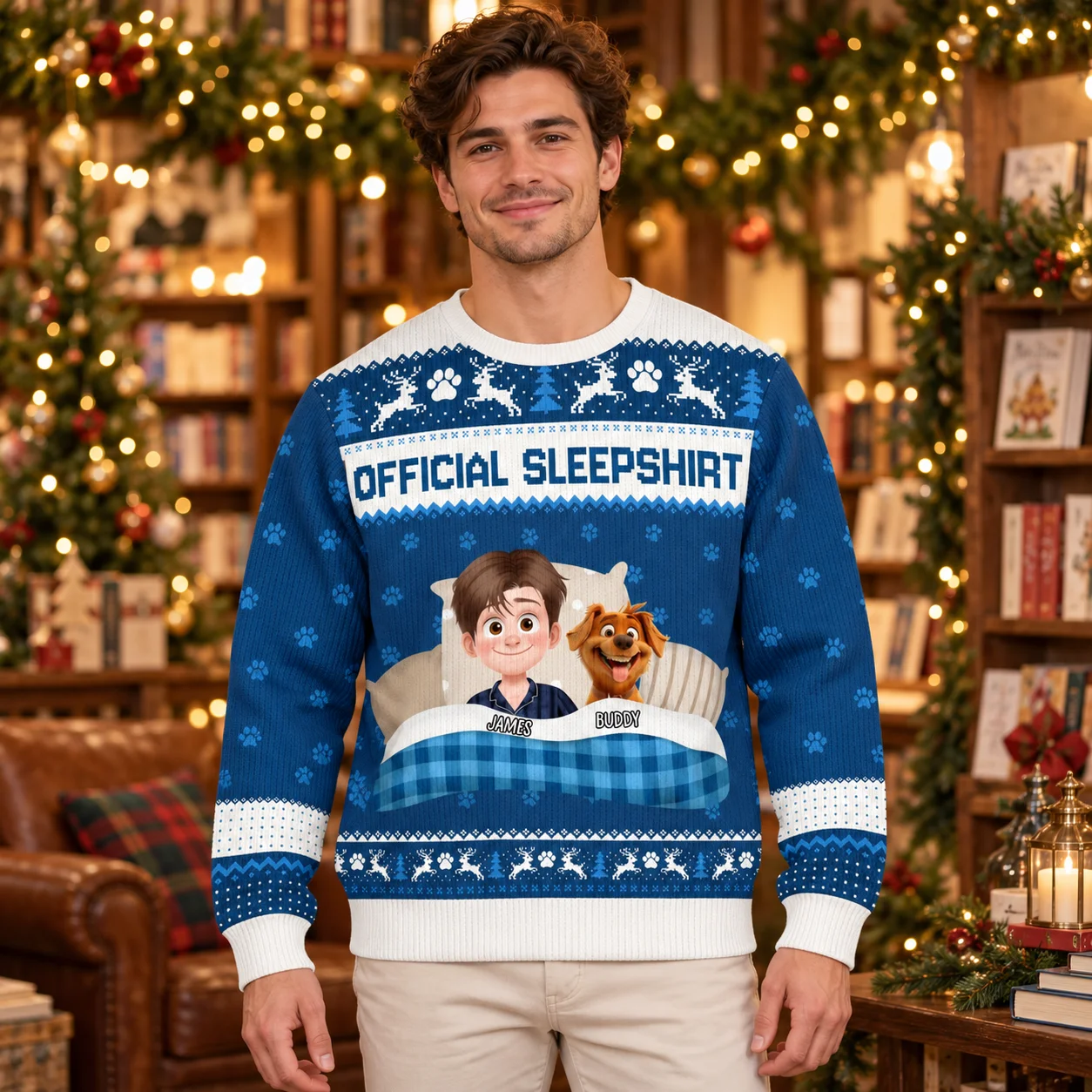 2027 Festive Puppy Photo Prints Ugly Christmas Sweater Custom Dog Names Long Sleeve Crewneck Sweaters for Winter Celebrations