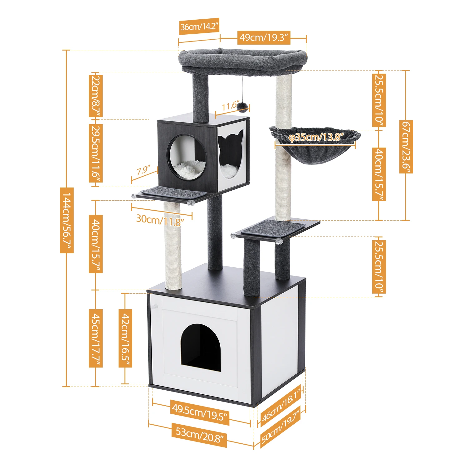 Multi Level Wooden Cat Tree Tower with Scratching Posts
