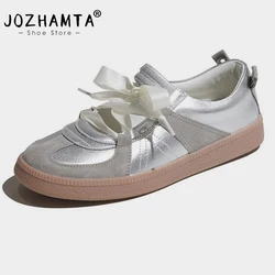 JOZHAMTA Size 35-40 Genuine Leather Sneakers For Women Breathable Soft Round Toe Casual Shoes Woman Sport Fashion Flats Sneakers