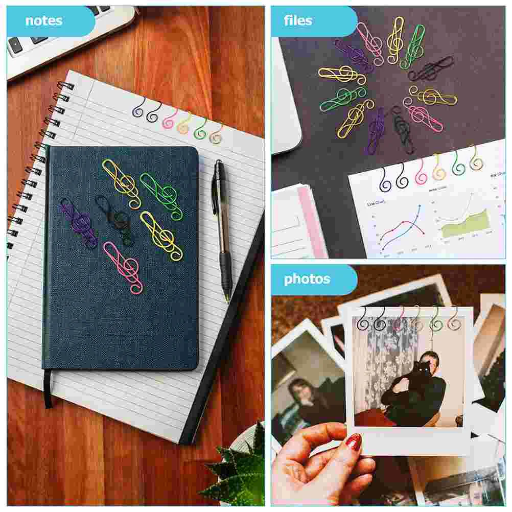 75 Pcs Note Paper Clip File Holder Clips Music Notes School Cartoon Sturdy Metal for Paperwork Page Marker