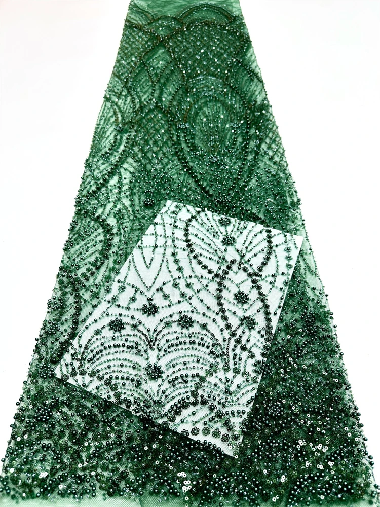 

African Sequins Lace Fabric 2025 High Quality Handmade Beaded Nigerian French Tulle Lace Material For Wedding Dress.