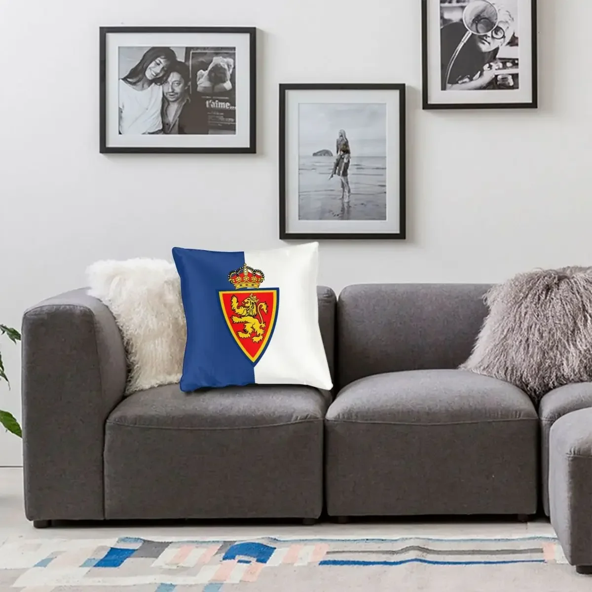 غطاء وسادة مربع درع Zaragoza الحقيقي ، ديكور سحّاب إبداعي ، غطاء وسادة رمي ، غطاء وسادة الغرفة