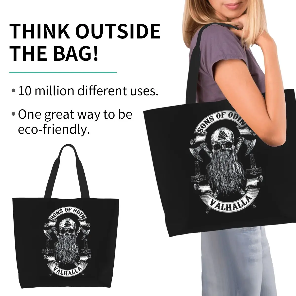 See You In Valhalla Skull Viking Shopping Tote Bag Canvas Large Capacity Shoulder Bags Shopper Grocery Handbag for Women