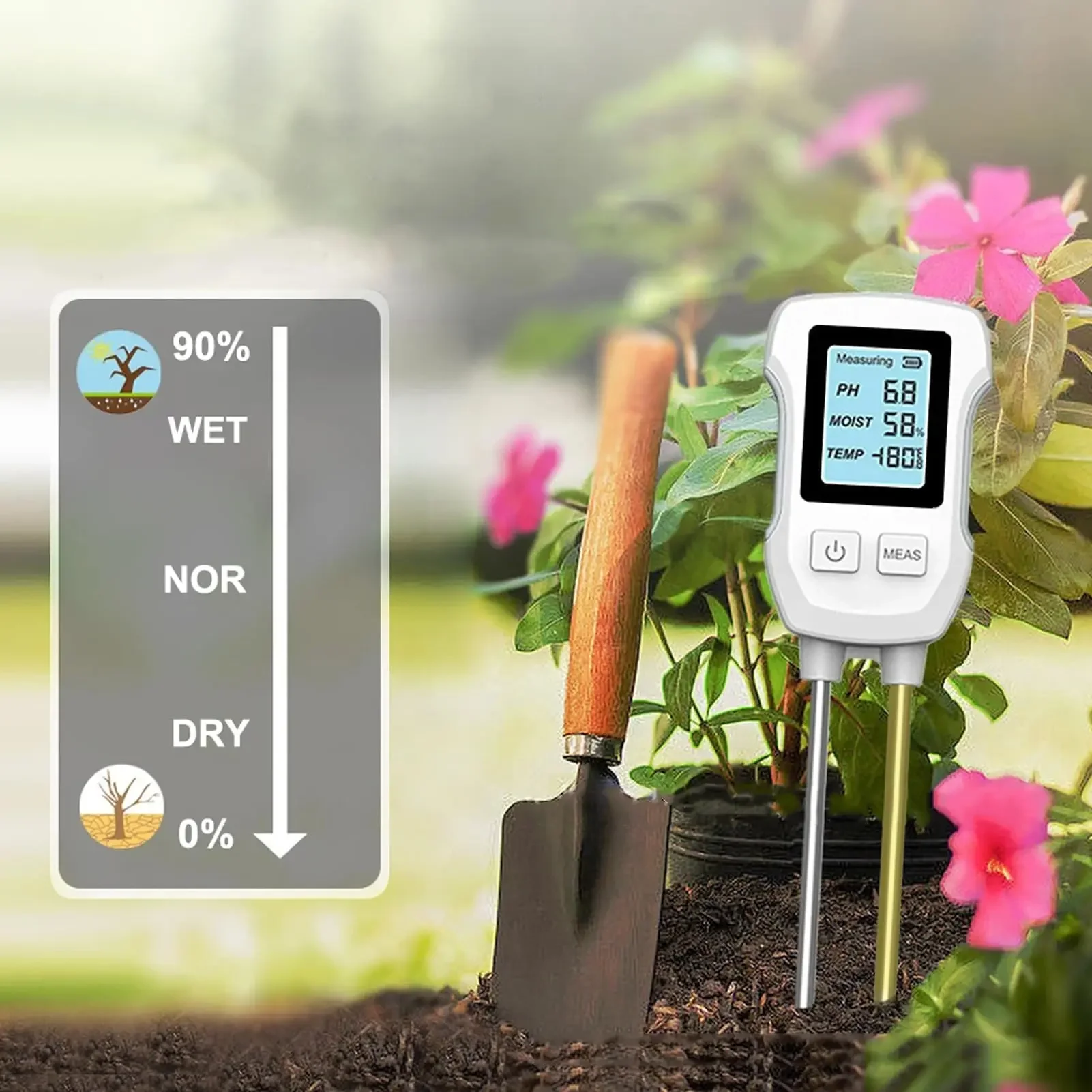 LCD Soil Tester PH/Moisture/Temp 3.0-9 pH Meter Heat-resistant Metal Sensor Humidity Monitor for Flower Plants Gardening