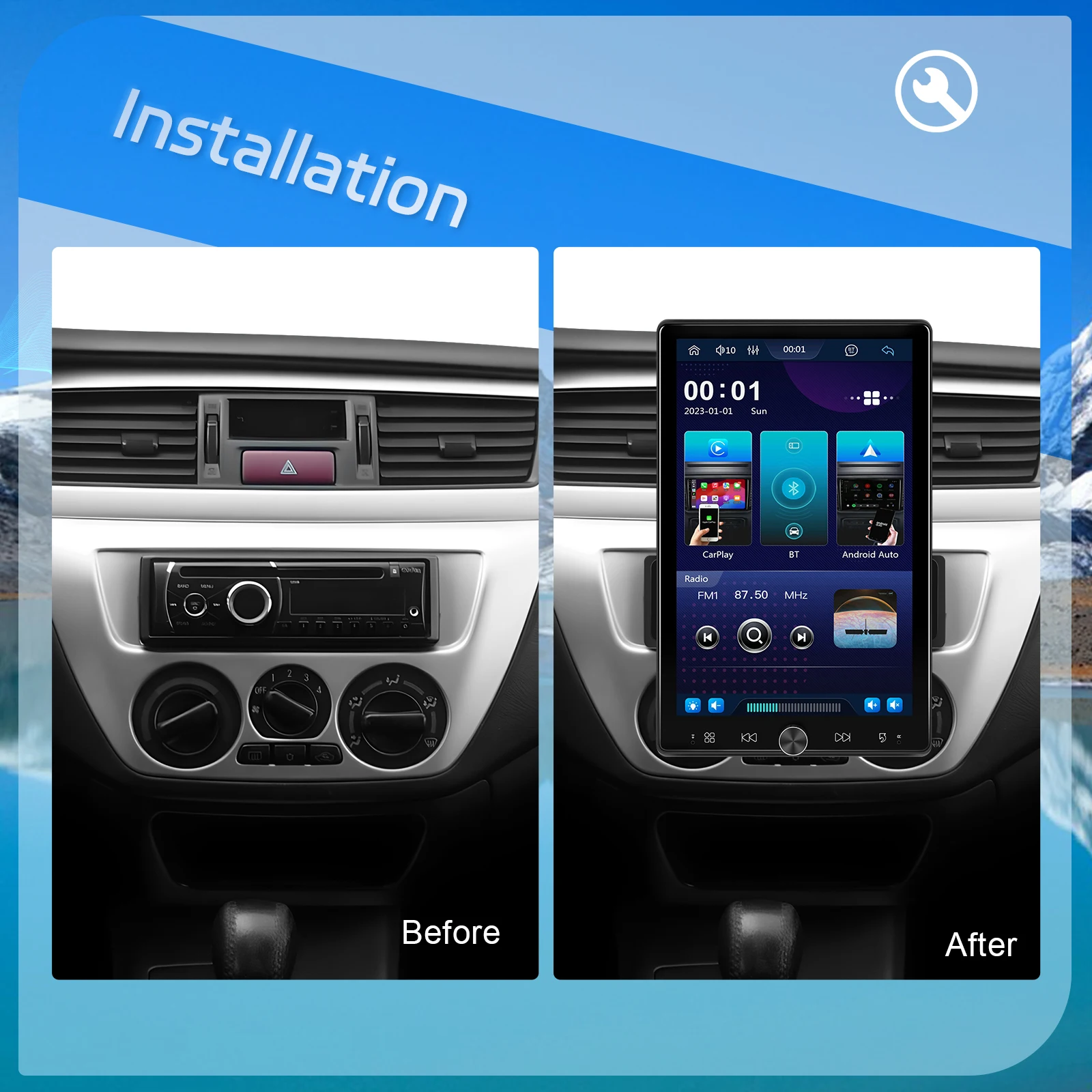 Podofo 10,4'' Manuell Schwenkbares 1DIN Autoradio Kabelloses Carplay Android Auto Multimedia-Player Spiegelverbindung BT FM/RDS Radio EQ – Detail 3