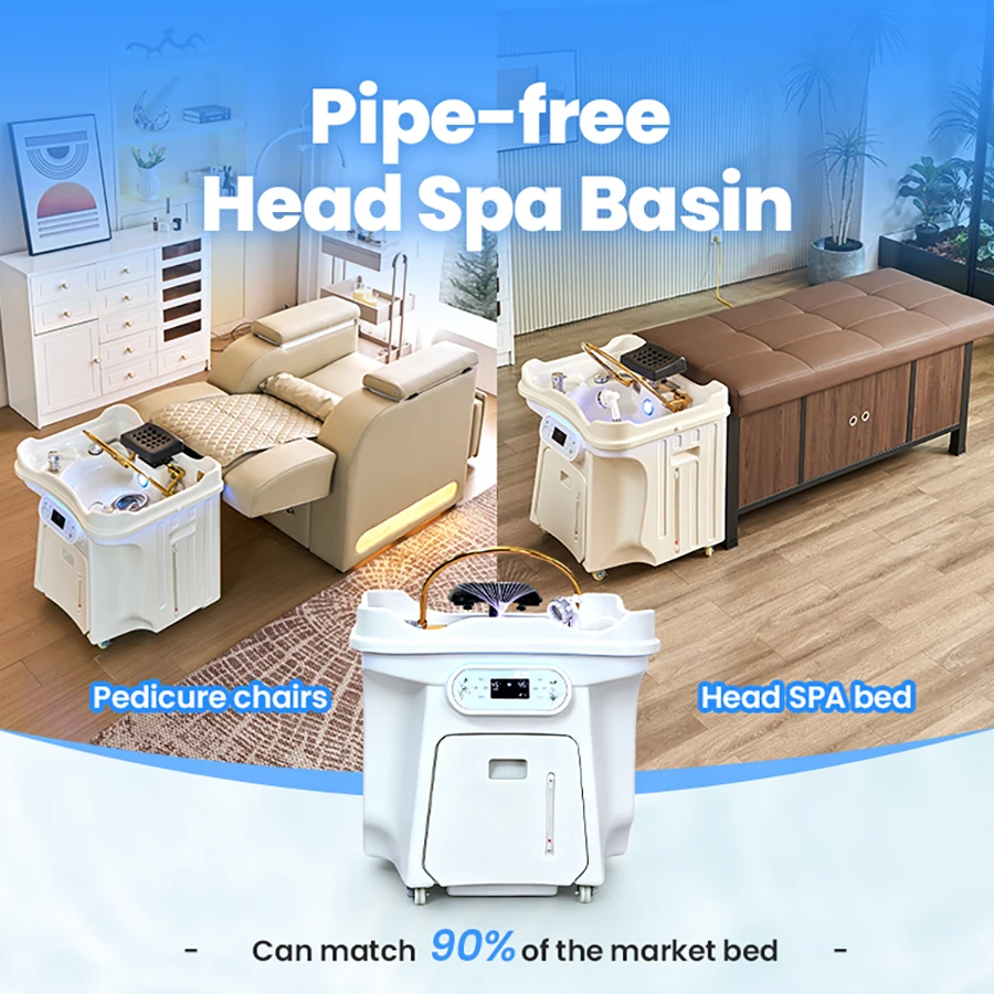 Shipped from USA , 60L Water Storage Movable Head Spa Bed with Circulation Portable Hair Salon Shampoo Chair with Drainage Tank