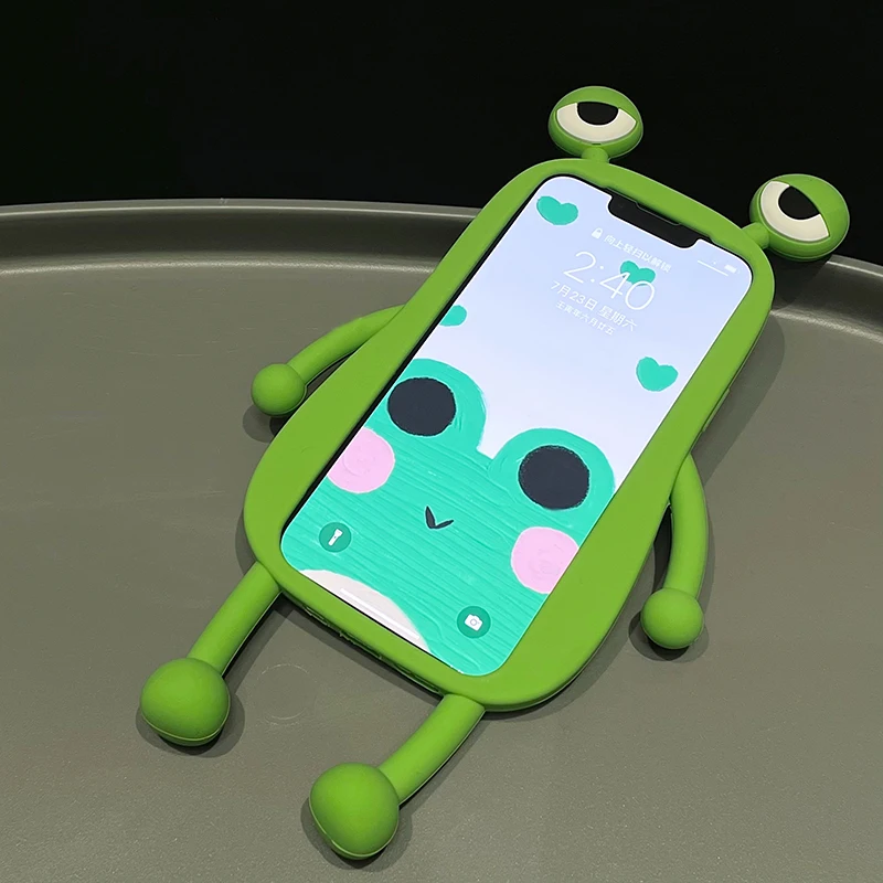 Funny Soft Silicone 3D Frog Phone Case For iPhone 14 13 11 12 15 16 17 Pro Max XS XR 8 Plus Cartoon Cute Shockproof Bumper Cover