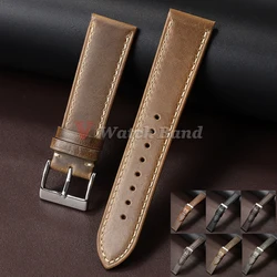 Retro Genuine Cowhide Strap 18mm 20mm 21mm 22mm Oil Wax Discoloration Cowhide Watchband  Business Men Women Watch Straps