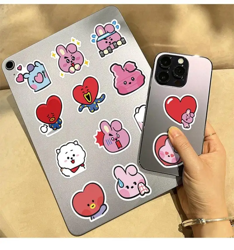 Anime dos desenhos animados bt21 tata chimmy cooky q versão adesivo criativo telefone móvel computador adesivo decorativo auto-adesivo