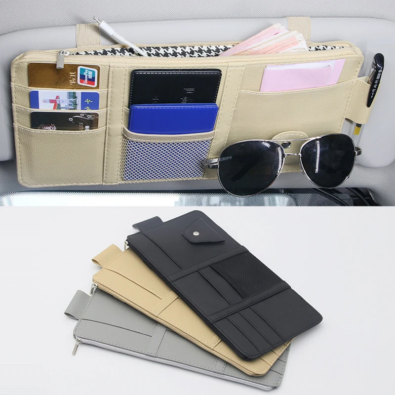 1PC Car Sun Visor Organizer Multi-Pocket Auto Interior Accessories Pocket Organizer Car Document Storage Pouch Pen Holder