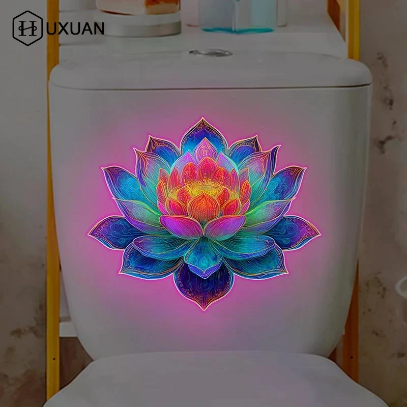Glow-in-the-Dark Self-Adhesive Flower Toilet Sticker Lotus Bathroom Illuminated Toilet Sticker Luminous Wall Decal Home Decor
