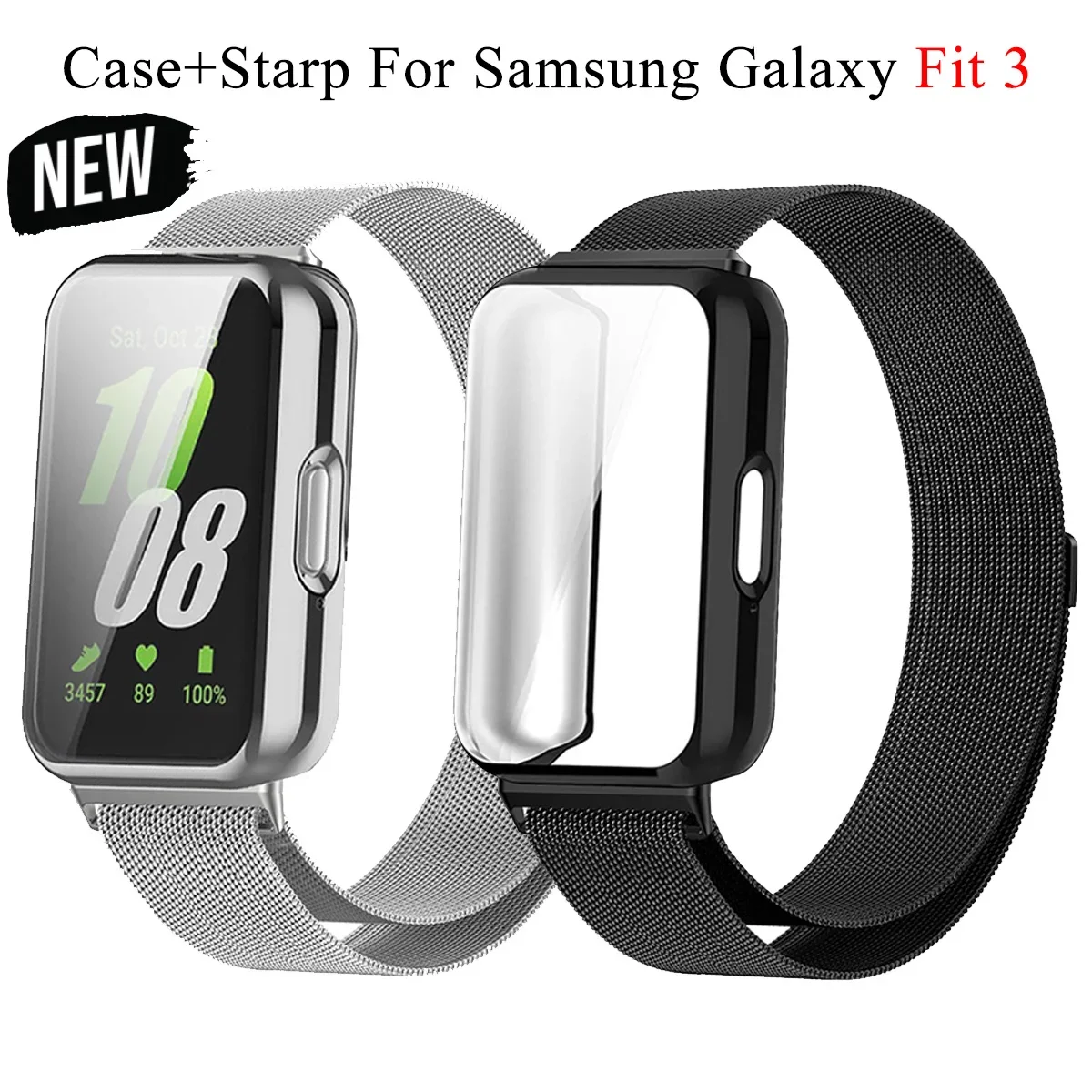 

Для Samsung Galaxy Fit 3, чехол из ТПУ с миланским магнитным ремешком, защитная пленка для экрана, сменный ремешок из нержавеющей стали