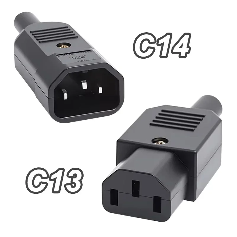 AC-013 Power Connector, 3 Pin Male Female IEC C13 C14 Plug, 10A 250V Copper Iron AC Adapter for Computer Monitor