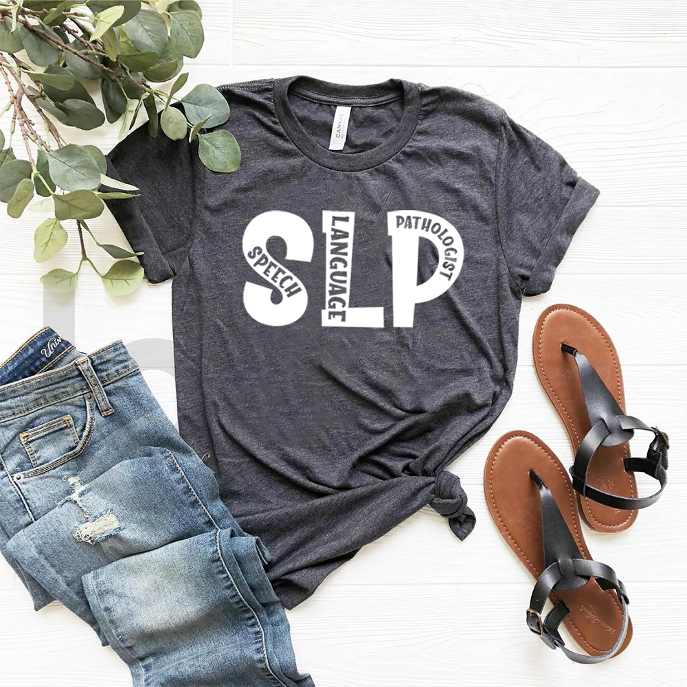 

SLP Shirt Speech Language Pathologist T-Shirt Speechie Speech Therapist Shirts Retro Language Pathology Tees Woman Harajuku Tops