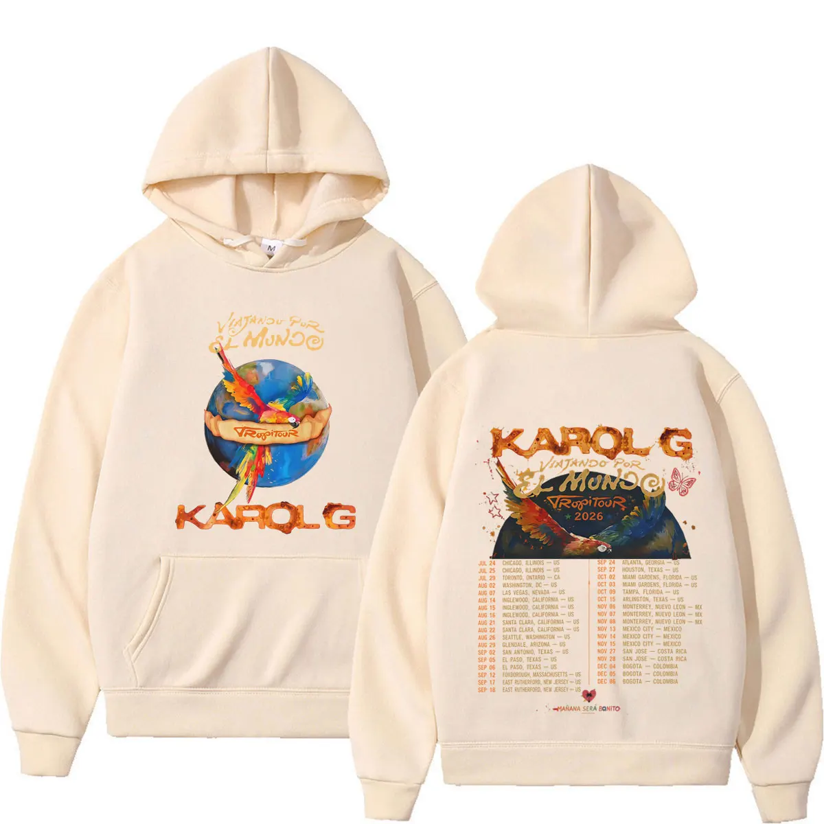 Karol G Viajando Por El Mundo Tropitour 2026 Graphics Hoodie Men Women Loose Casual  Pullover Long Sleeves Fashion Sweatshirts