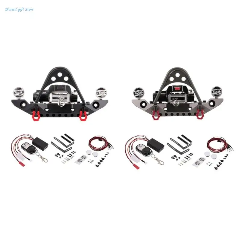 Bumper Metal Front Bumper with Winch, Light and Hook for 1/10 SCX10 Crawlers