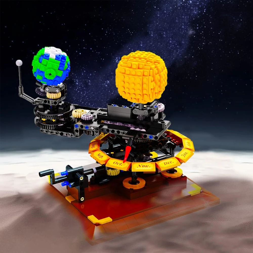 Modellbausatz mit drehbarem Griff, mechanisches Sonnensystem-Miniaturset, architektonisches Zubehör für Erdvillagen und Sonne-Erde-Mond-Orbit-Simulation, geeignet für Heimdekoration, ideales Geschenk,