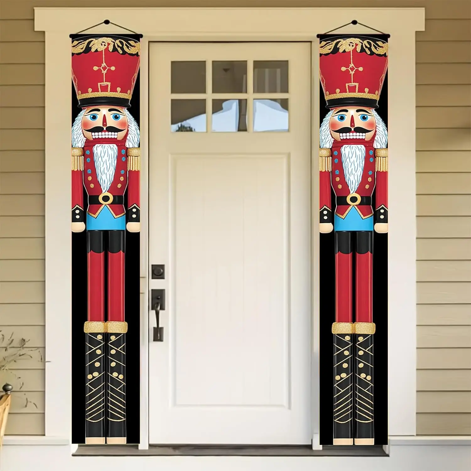 عيد الميلاد كسارة البندق الشرفة لافتات 71x12 بوصة الأحمر الجندي راية الباب زينة عطلة علامات عمودية ساحة الشتاء مرحبا بكم ل #1