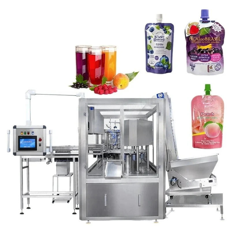 Automatic liquid blueberry juice spout squeeze pouch packaging filling and capping machine