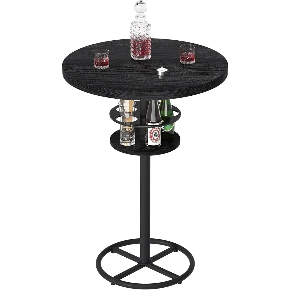 

Round Bar Table with 2-Tier Storage, 36 Inch High Top, Metal Frame & Base for Bistro, Pub, Living Room, Easy Assembly, Matte Bl