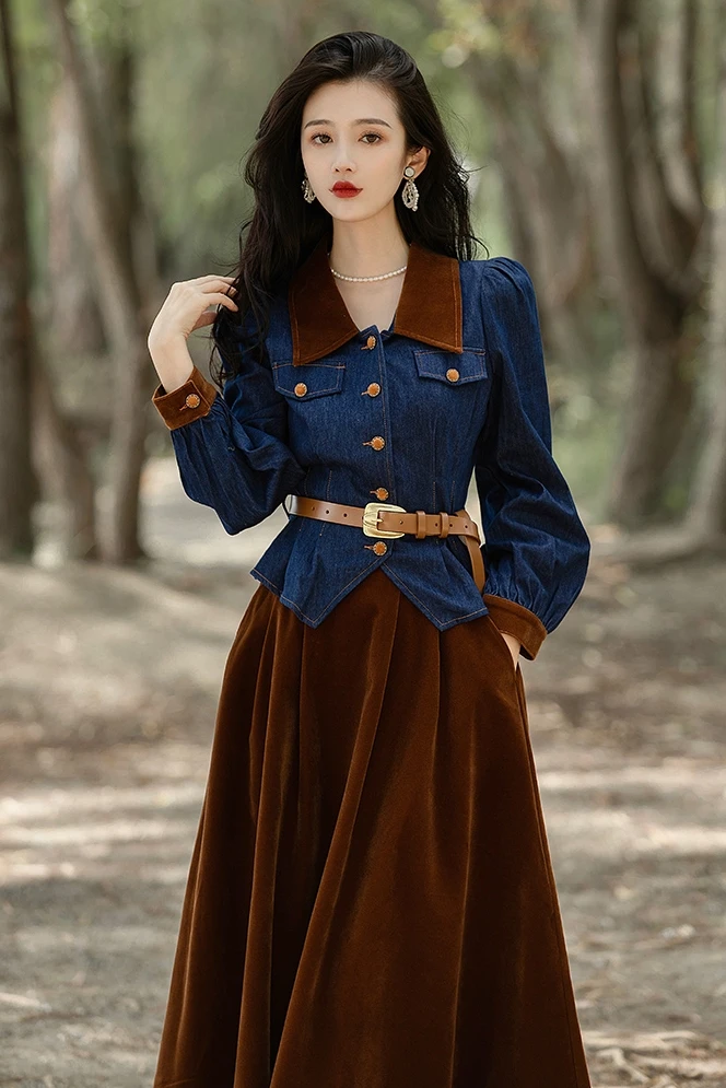 

Retro Hong Kong Sle Autumn Winter Faion Set High Quali Ele Ladylike Two Piece Suit Vintage Feel Women's Clothing