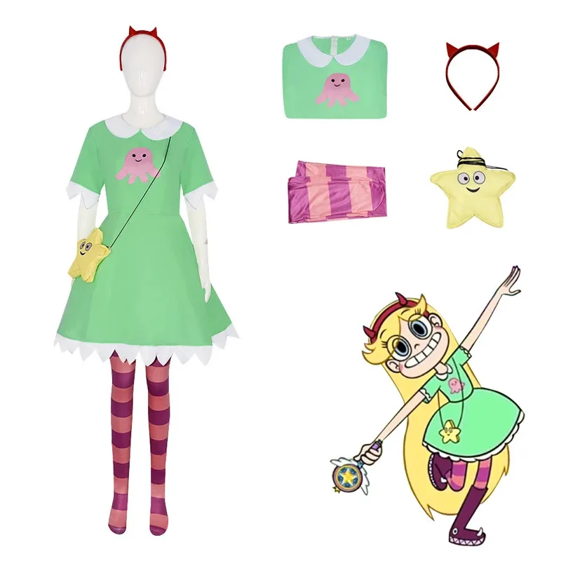 

XT8Anime Star Butterfly Cosplay Costume Star Vs.The Forces of Evil Dress Headwear Socks Halloween Fancy Costumes Women GirXT6@!