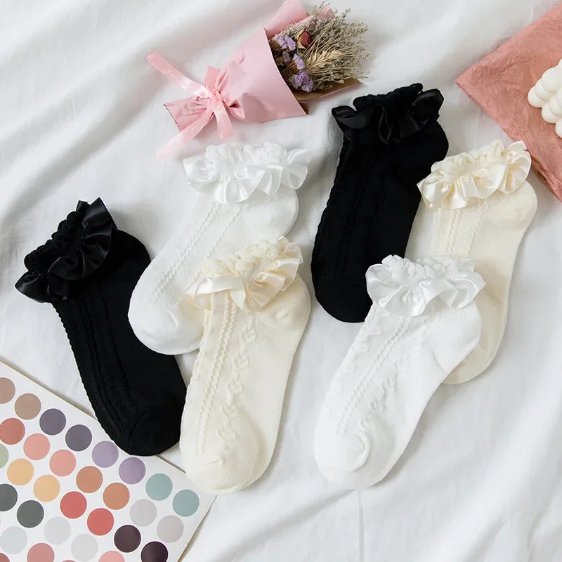 1 Pair Socks Ruffle Lolita Short Socks Kawaii Harajuku Cosplay Costumes Accessories Anime Cartoon Summer Sweet Princess Hosiery