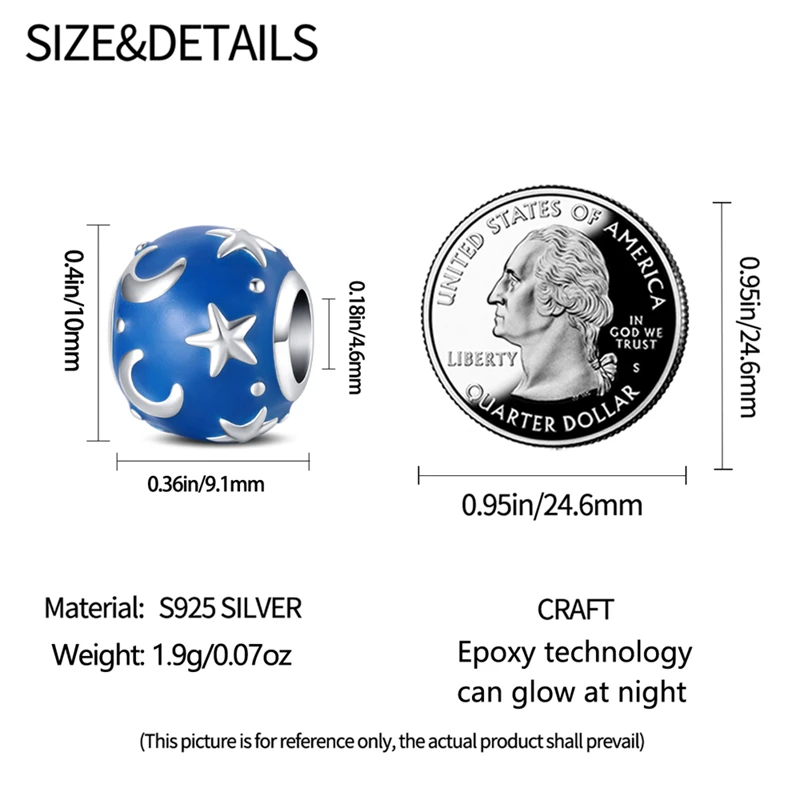 Blue Glow In The Dark Star Moon Charms Beads Fit 925 Sterling Silver Charms Bracelet Celestial Magic Jewelry Gifts for Women