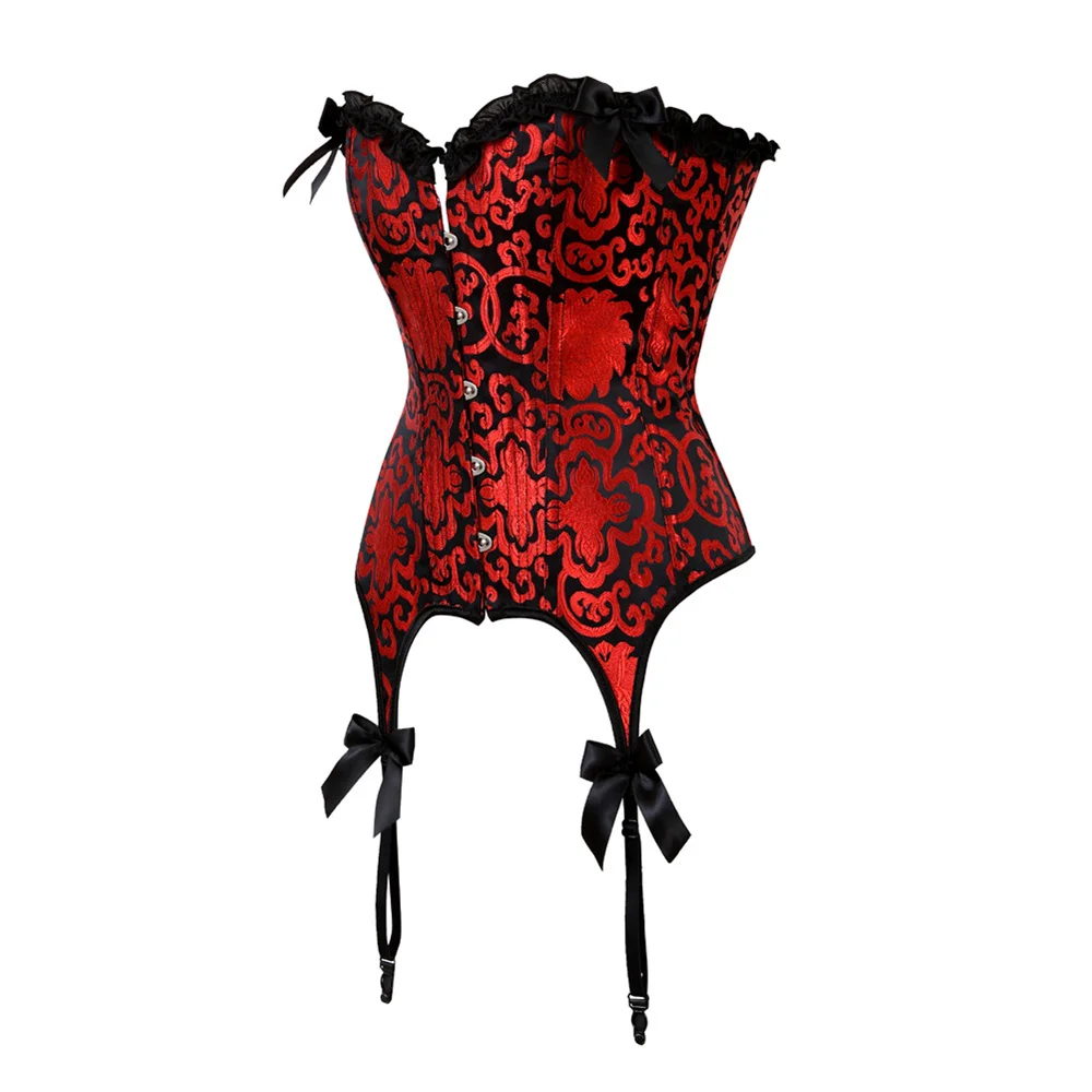 Gothic Red Retro Style Overbust Corsets Tops Women Jacquard Lace-up Sexy Lingerie Body Shaper Corselet Plus Size S-6XL