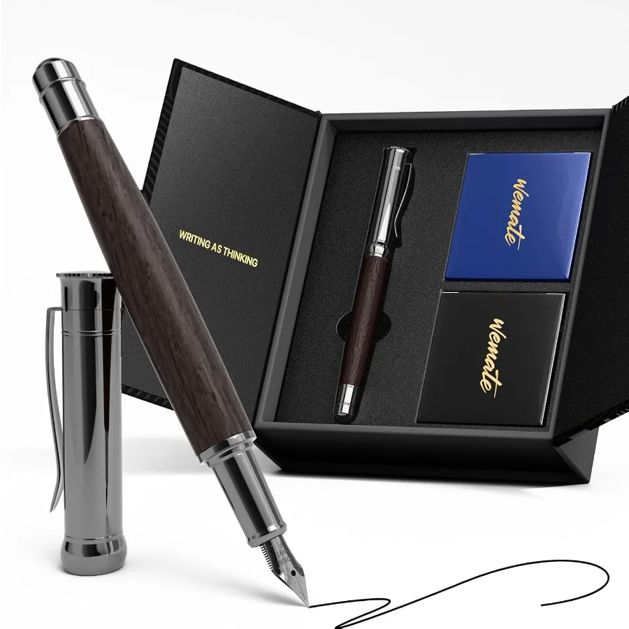 

Wood Fountain Pen with Ergonomic Grip Fine Nib 20 Ink Cartridges 10 Blackand10 Blue 1 Ink Converter Smooth WritingandNo Skips O