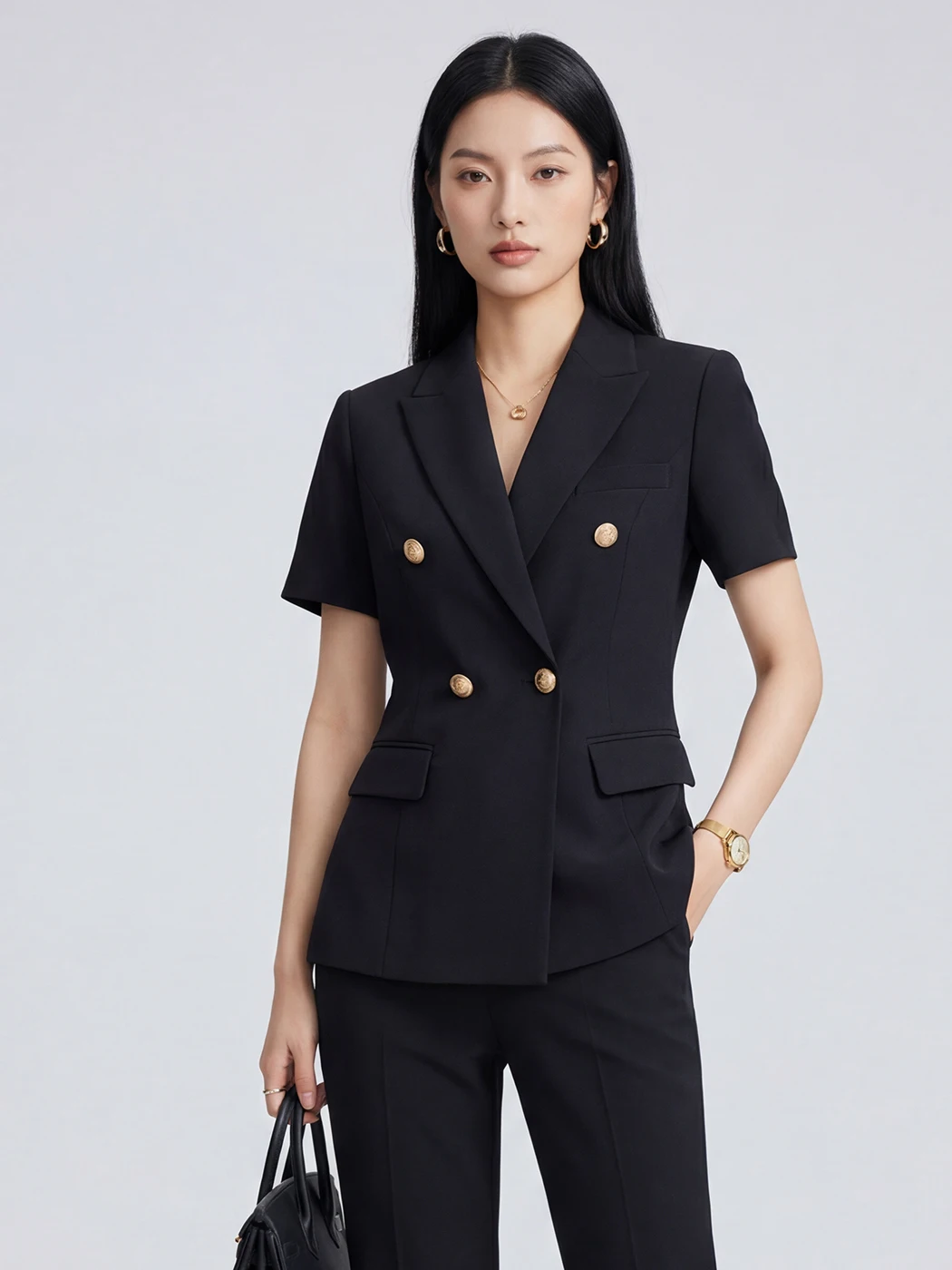 Women's Formal Suit Professional Career Interview Set Small Size Elegant Workwear Commute Style Polyester Fiber Short Sleeve