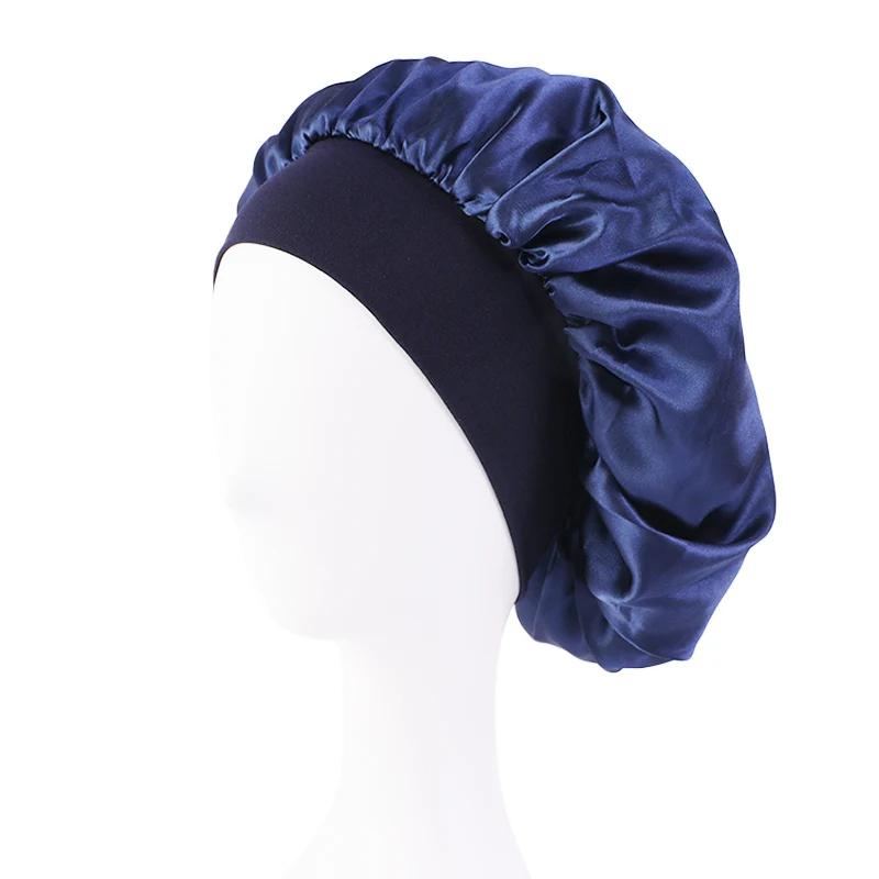 Neue frauen Satin Solide Breitkrempige Schlaf Hut Unisex Kopf Wrap Elastische Band Kappe Haarpflege Motorhaube Nacht Hut motorhaube de nuit – Detail 16