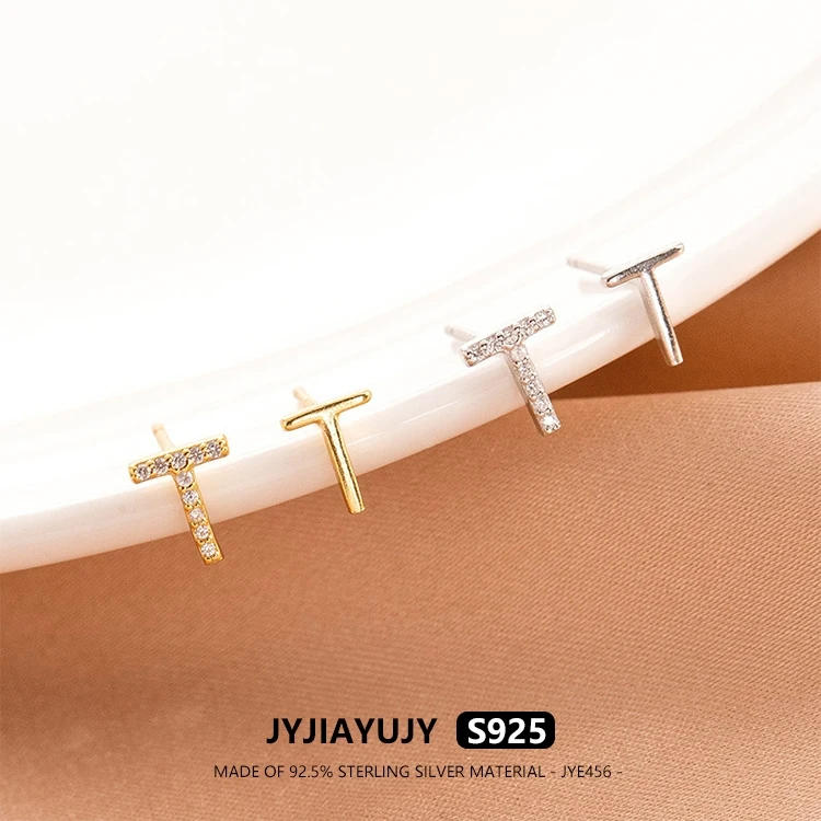 

JYJIAYUJY 100% цельно оригинальные серьги-гвоздики из стерлингового серебра S925, в наличии, модные ювелирные изделия с буквой T, подарок на каждый день JYE456