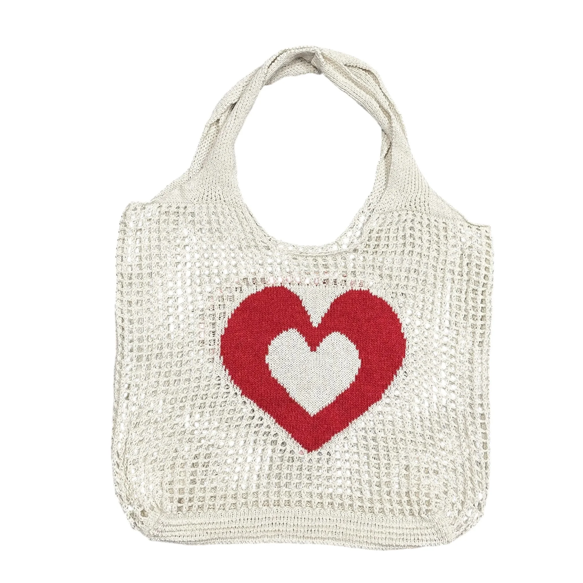 حقيبة يد نسائية عصرية محبوكة بنمط قلب مع فتحة واسعة وتصميم مجوف للحصول على أقصى قدرة