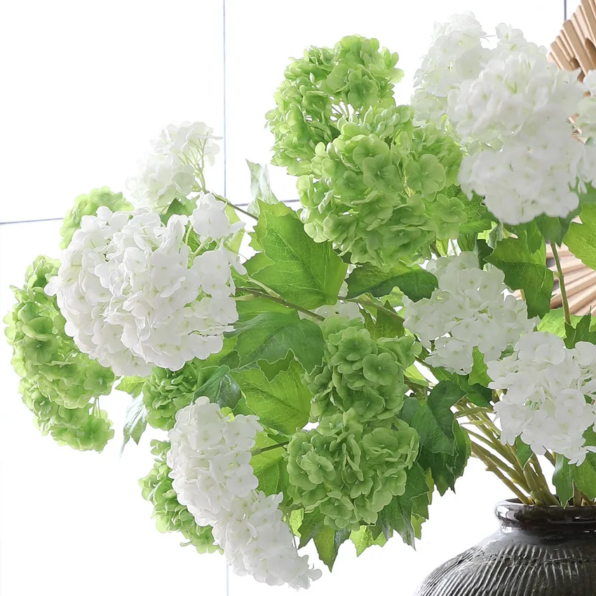 5Pcs/lot Faux 2 Heads Latex Hydrangea Real Touch Artificial Flowers Wedding Decor Arrangement Home Decoration Snowball Hydrangea