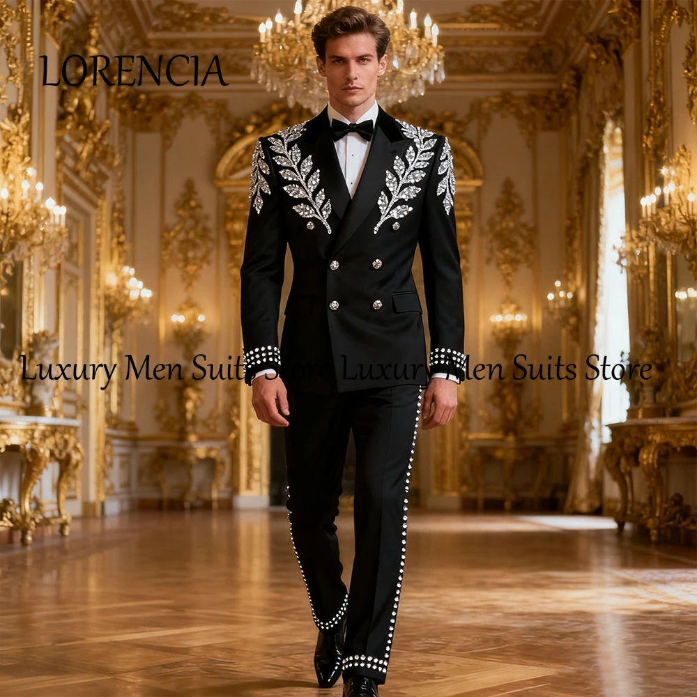 Unique Design Male Suits 2 Pieces Crystal Leaves Evening Party Tuxedos Set 2025 Customized Blazer Pants costume homme luxe
