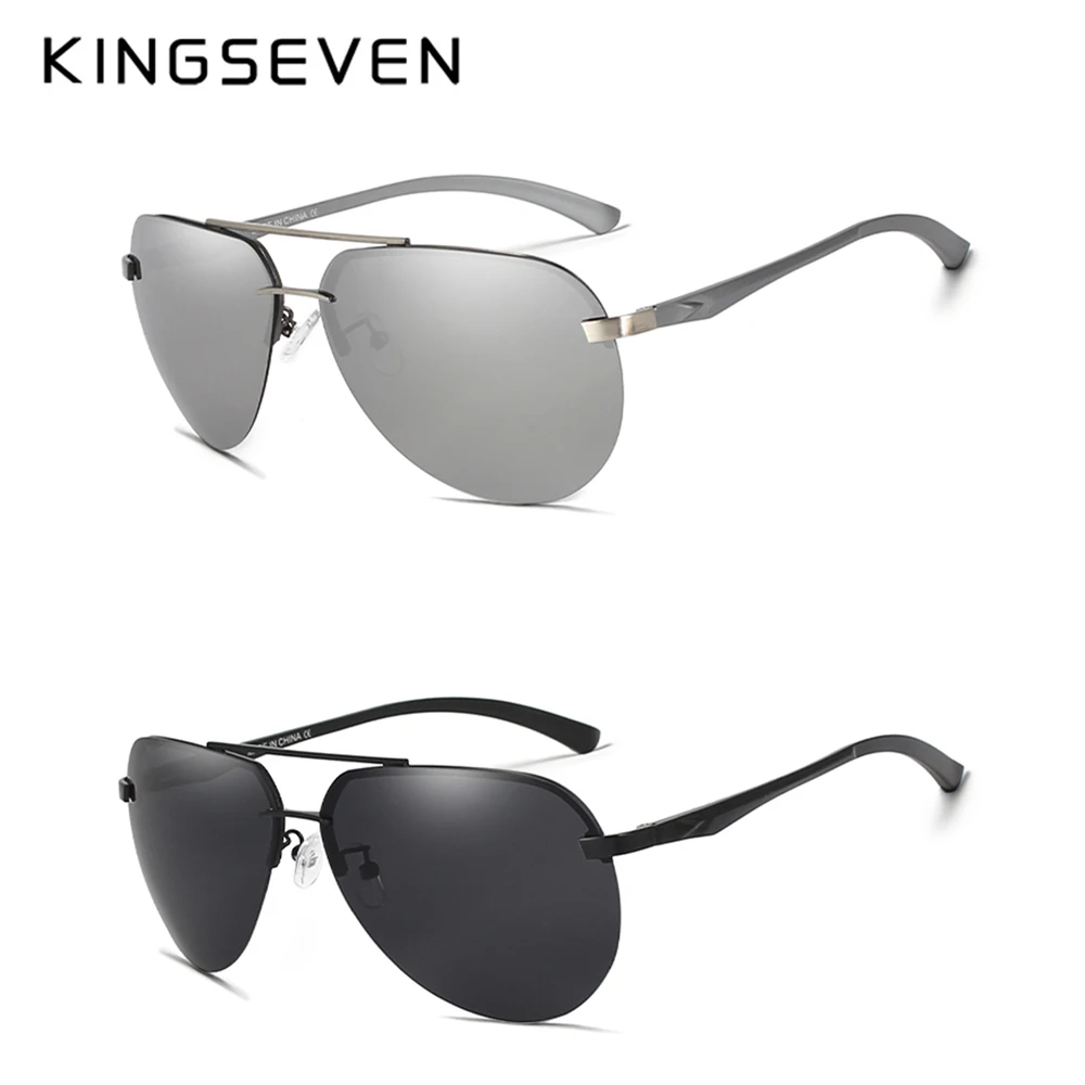 KINGSEVEN-Óculos de sol piloto sem moldura para homens e mulheres, UV400 polarizados, óculos casuais, óculos ao ar livre, sem aro, férias, 2 peças