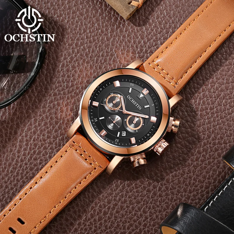 Promotional OCHSTIN 2024 Atmosphere Multifunction Automatic Quartz Movement Waterproof Watch Men's Quartz Watch