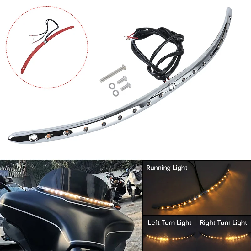 

Motorcycle Chrome Windshield Trim Flasher Turn Signal LED Light For Harley Touring Electra Street Glide Classic 2014-UP