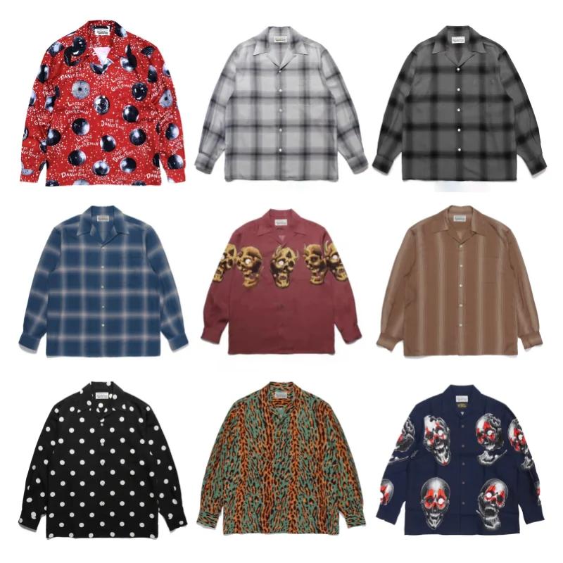 

WACKO MARIA Hip Hop Stripes Skull Plaid Shirt Autumn Japanese Harajuku Mens Womens Casual Hawaii Long Sleeve Shirt